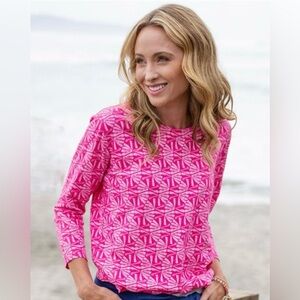 Fresh Produce Top Bright Pink Printed Tunic Women L 100% Cotton Beachy Coastal